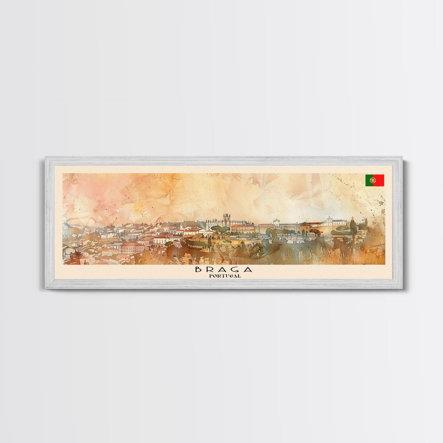 Braga Portugal Travel Art, City Art, Framed Canvas Print or Metal Wall Art, Europe Travel Poster, Panoramic Wall Art, Extra Wide Wall Art