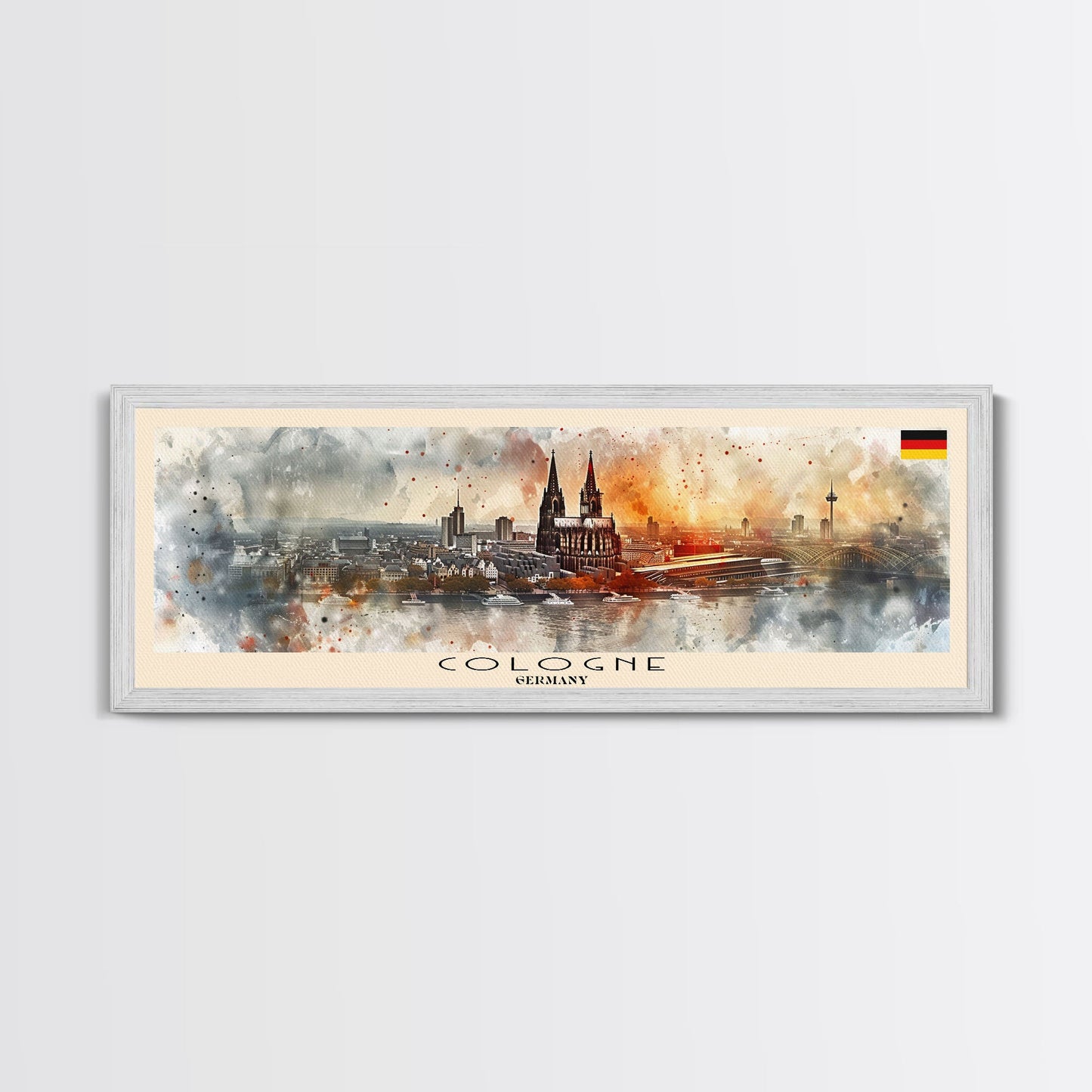 Cologne Germany Panoramic Travel Poster, Framed Canvas Print or Metal Wall Art, Travel Art, Home Decor, Panoramic Painting, Midcentury Art