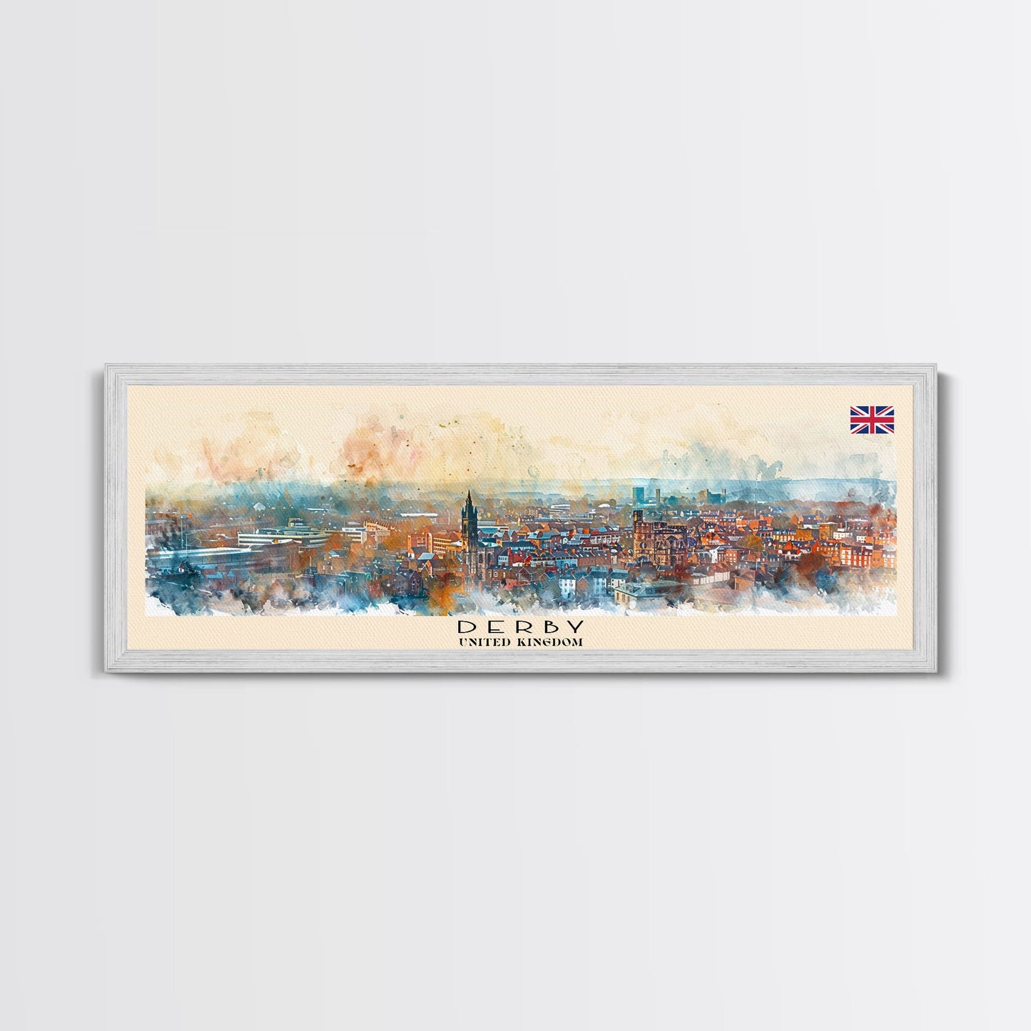 Derby United Kingdom Travel Print Wall Art, Panoramic City Art, Travel Art, Wall Decor, Vacation Gift, Framed Canvas Print Or Metal Art