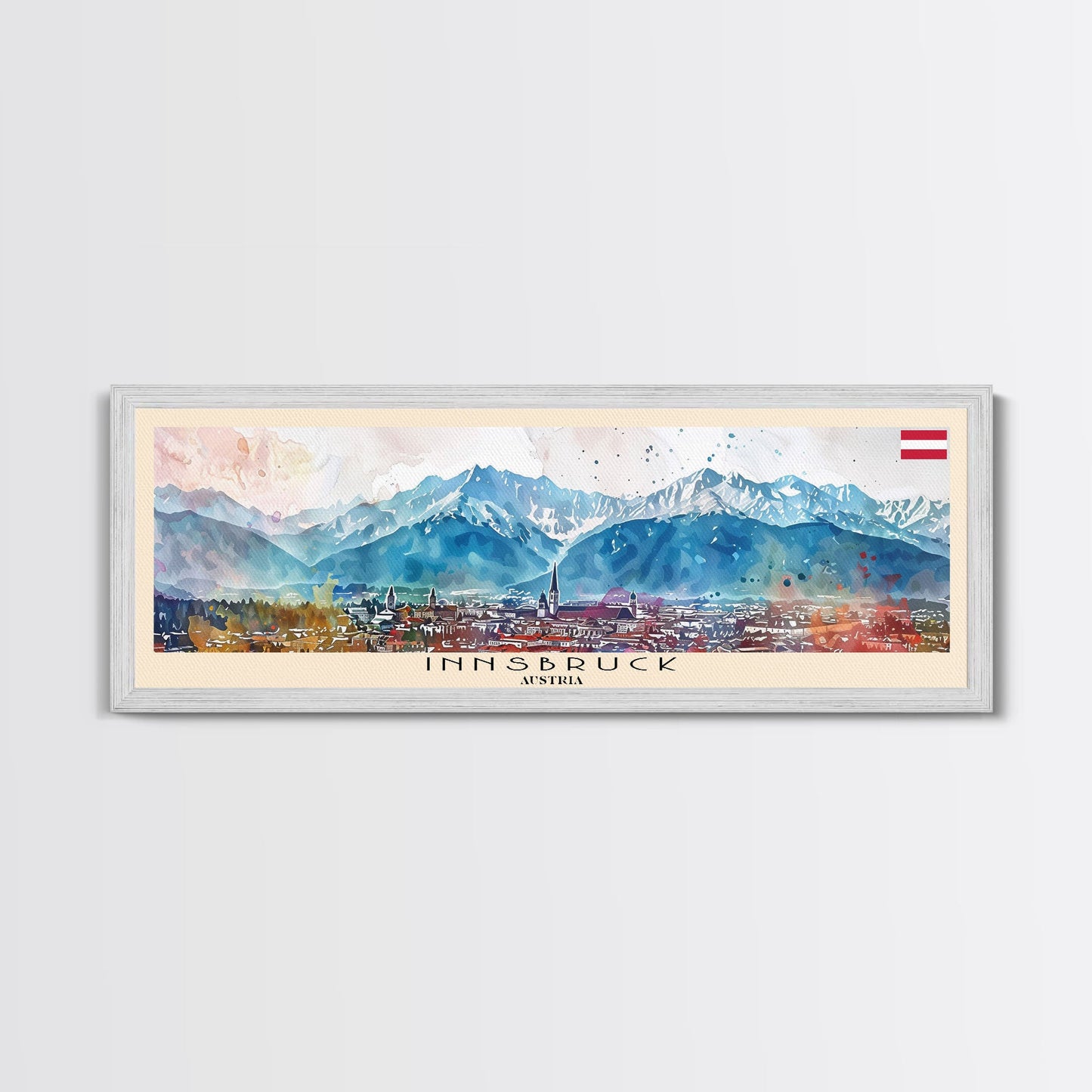 Innsbruck Austria Panoramic Travel Poster, Framed Canvas Print or Metal Wall Art, Travel Art, Home Decor, Panoramic Painting, Midcentury Art