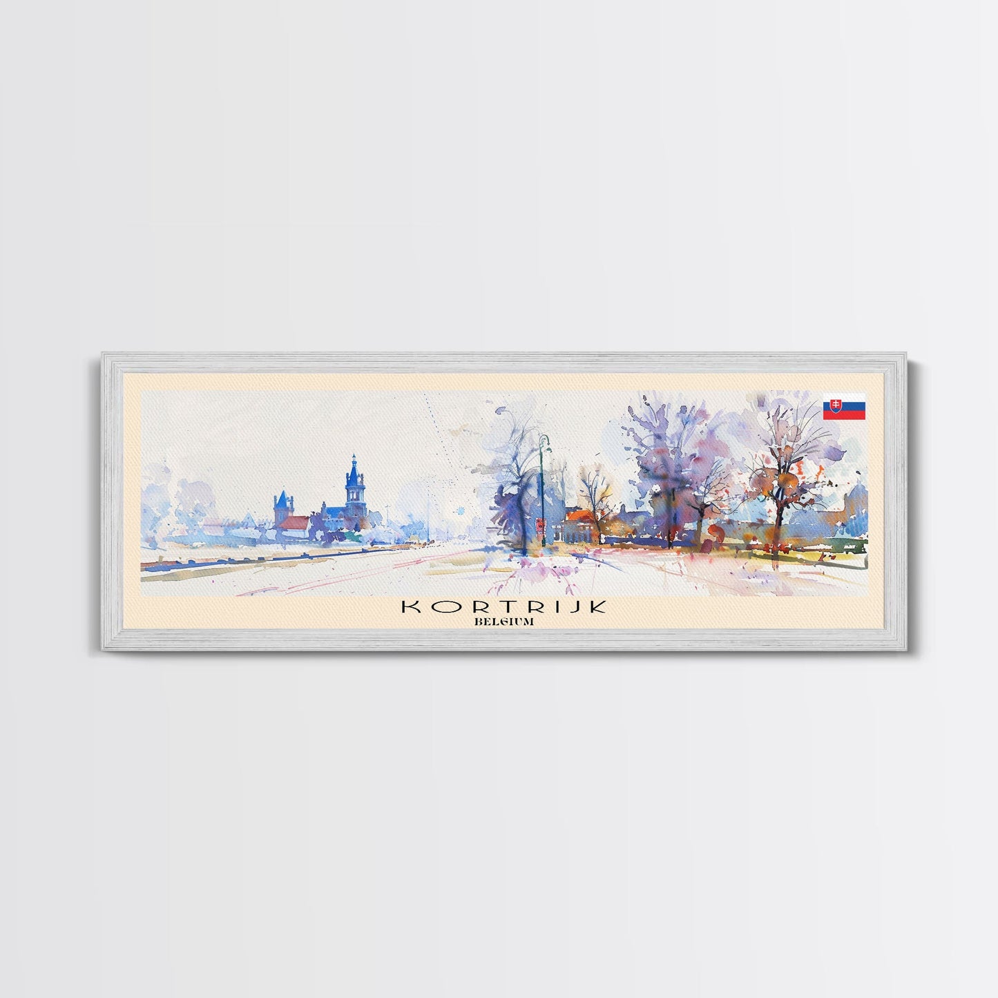 Kortrijk Belgium Travel Print Wall Art, Panoramic City Art, Travel Art, Wall Decor, Vacation Gift, Framed Canvas Print Or Metal Art