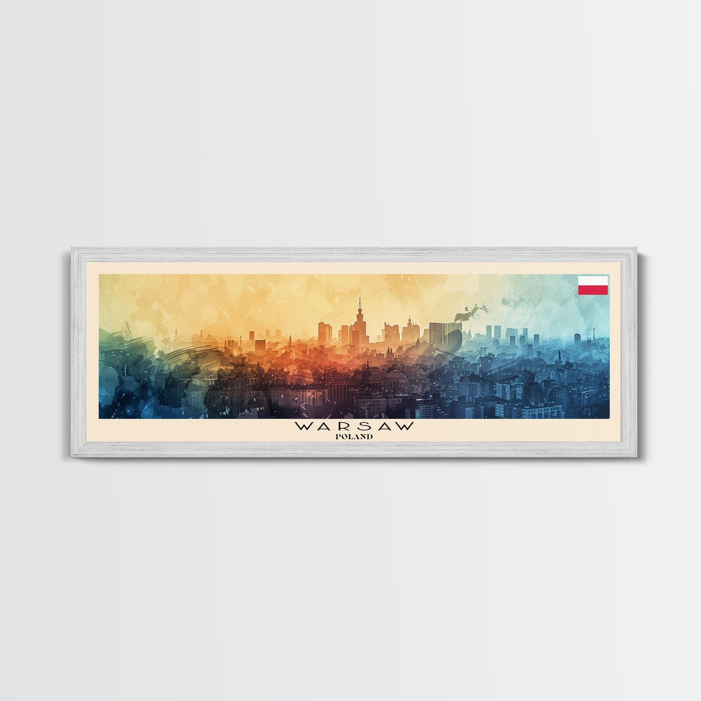 Warsaw Poland Travel Art, City Art, Framed Canvas Print or Metal Wall Art, Europe Travel Poster, Panoramic Wall Art, Extra Wide Wall Art