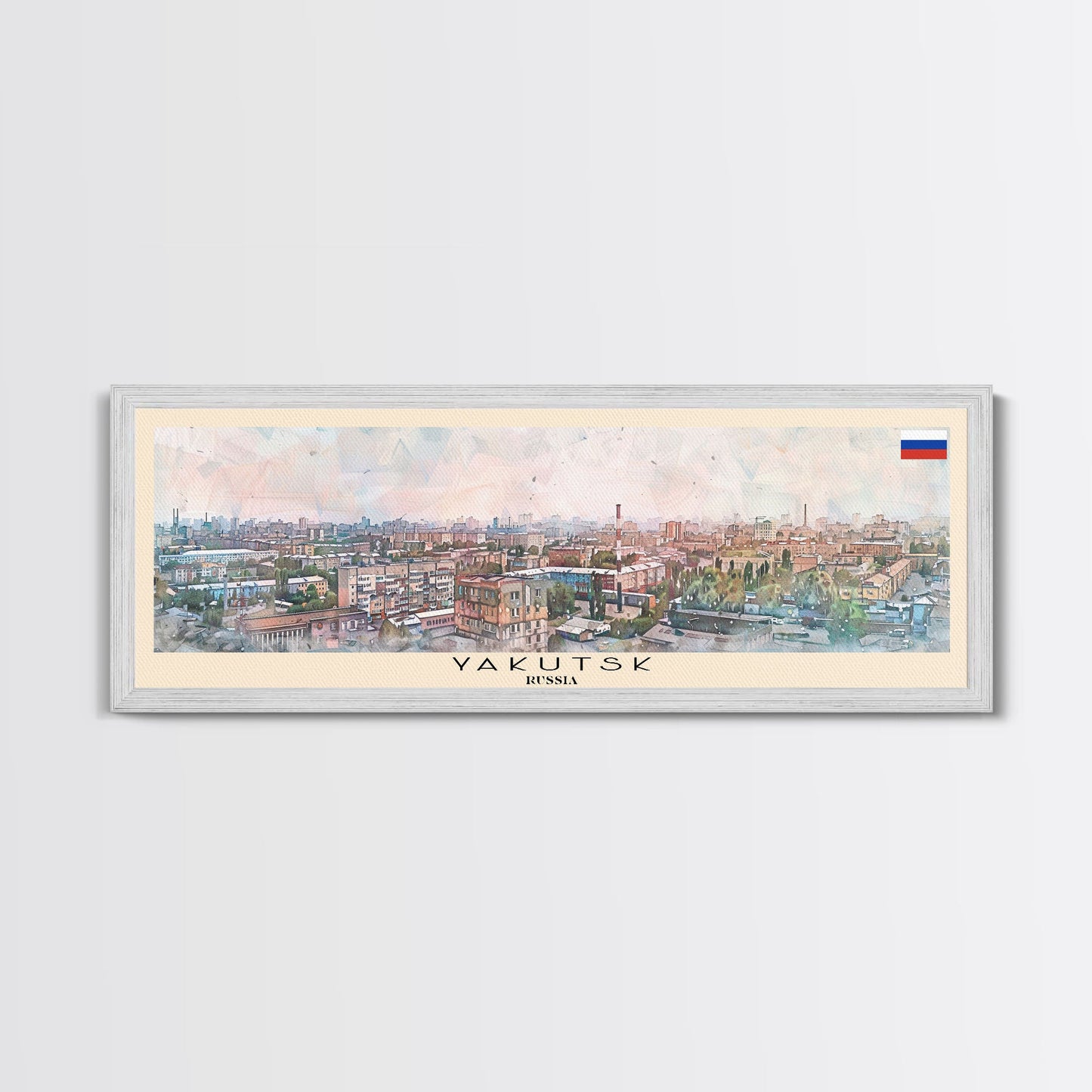 Yakutsk Russia Panoramic Travel Poster, Framed Canvas Print or Metal Wall Art, Travel Art, Home Decor, Panoramic Painting, Midcentury Art