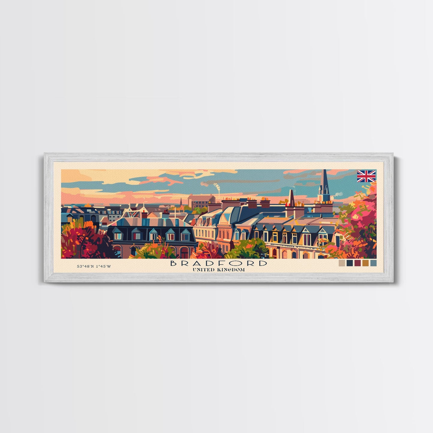 Bradford United Kingdom Travel Print Wall Art, Panoramic City Art, Travel Art, Wall Decor, Vacation Gift, Framed Canvas Print Or Metal Art