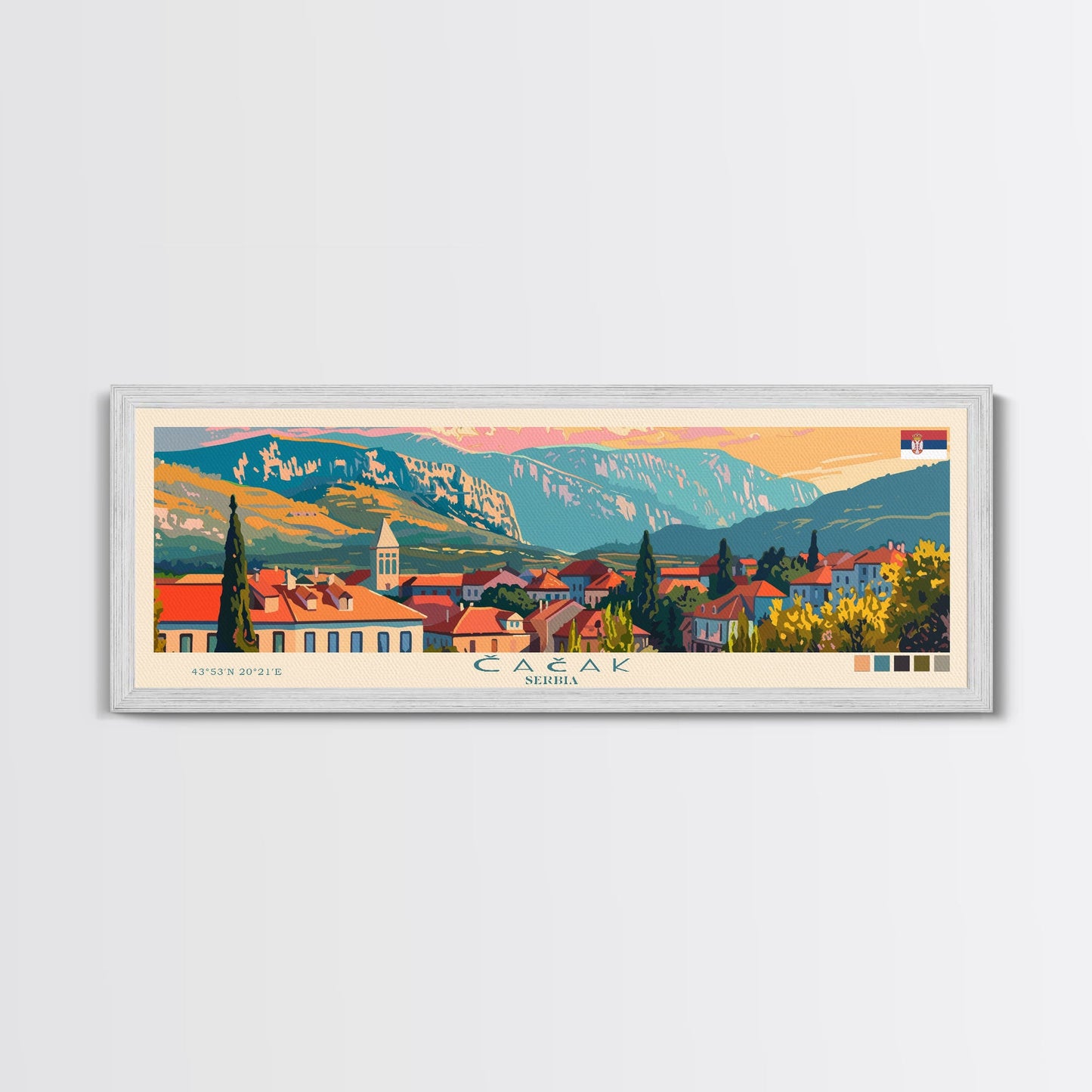 Čačak Serbia Wall Art, Panoramic Travel Poster, Panoramic Framed Canvas Print, City Wall Art, Wall Hanging Home Decor, Travel Art