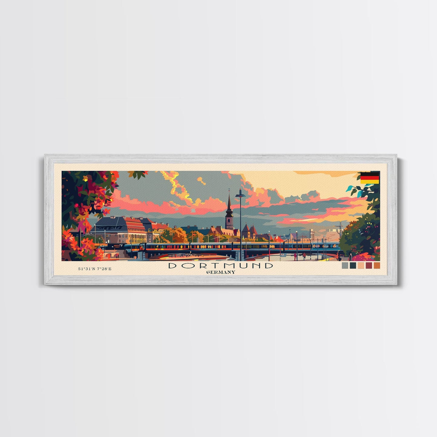 Dortmund Germany Wall Art, Panoramic Travel Poster, Panoramic Framed Canvas Print, City Wall Art, Wall Hanging Home Decor, Travel Art