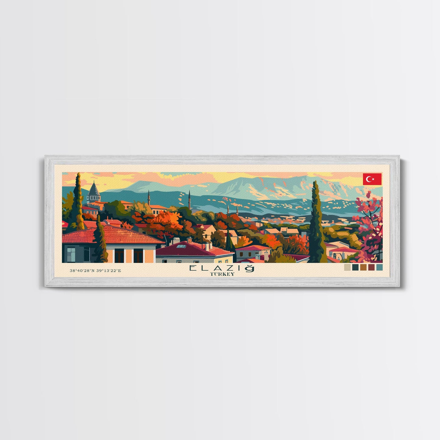 Elaz Turkey Wall Art, Panoramic Travel Poster, Panoramic Framed Canvas Print, City Wall Art, Wall Hanging Home Decor, Travel Art