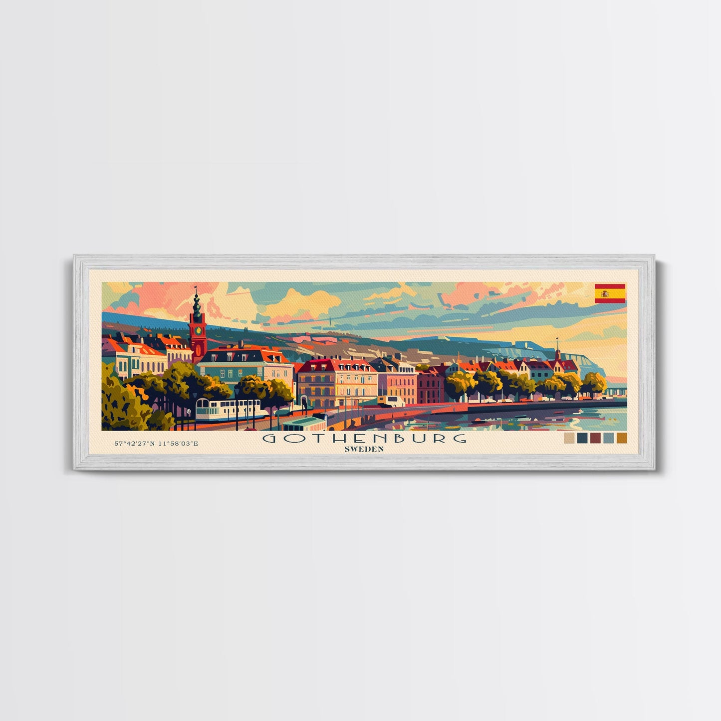 Gothenburg Sweden Travel Art, City Art, Framed Canvas Print or Metal Wall Art, Europe Travel Poster, Panoramic Wall Art, Extra Wide Wall Art