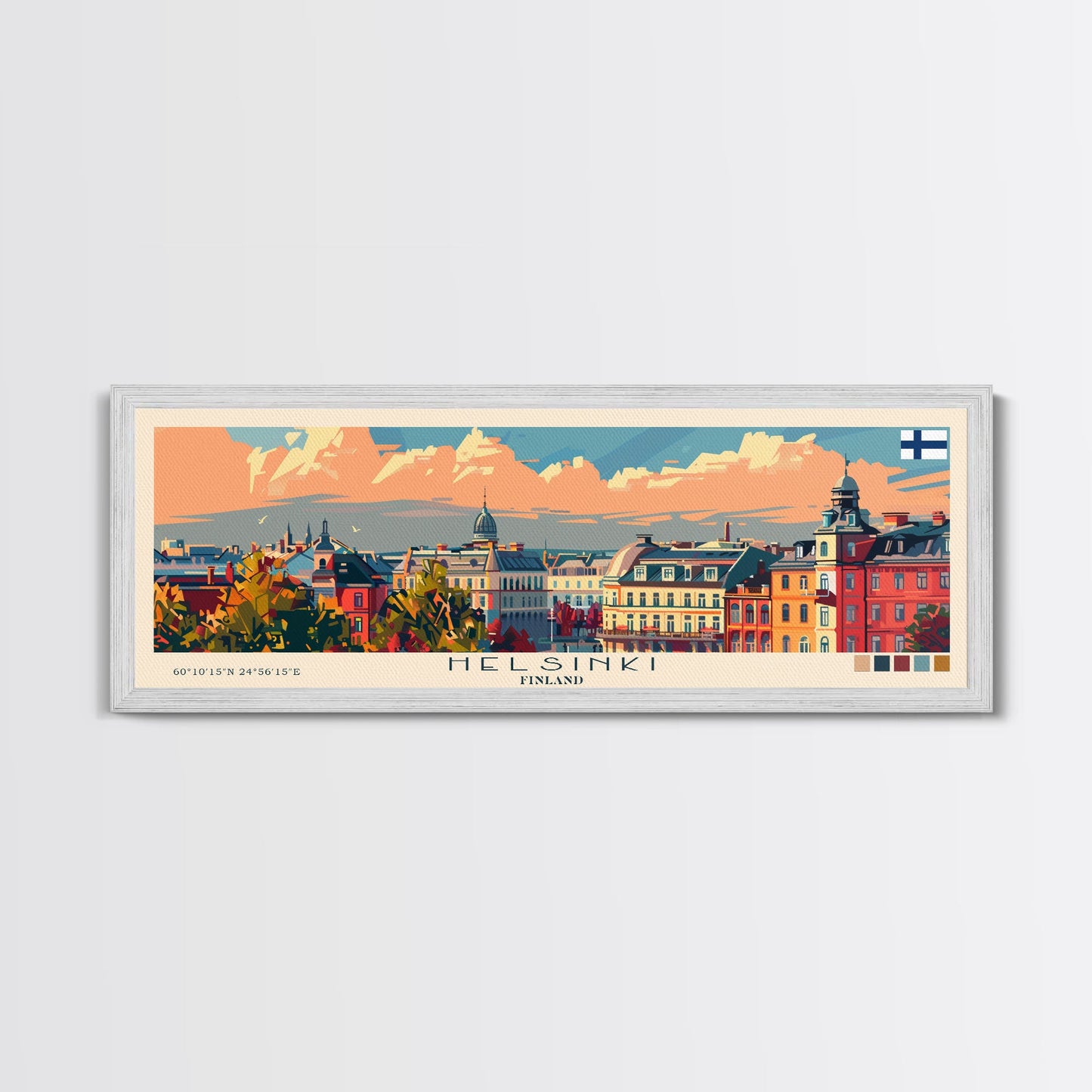 Helsinki Finland Travel Art, City Art, Framed Canvas Print or Metal Wall Art, Europe Travel Poster, Panoramic Wall Art, Extra Wide Wall Art