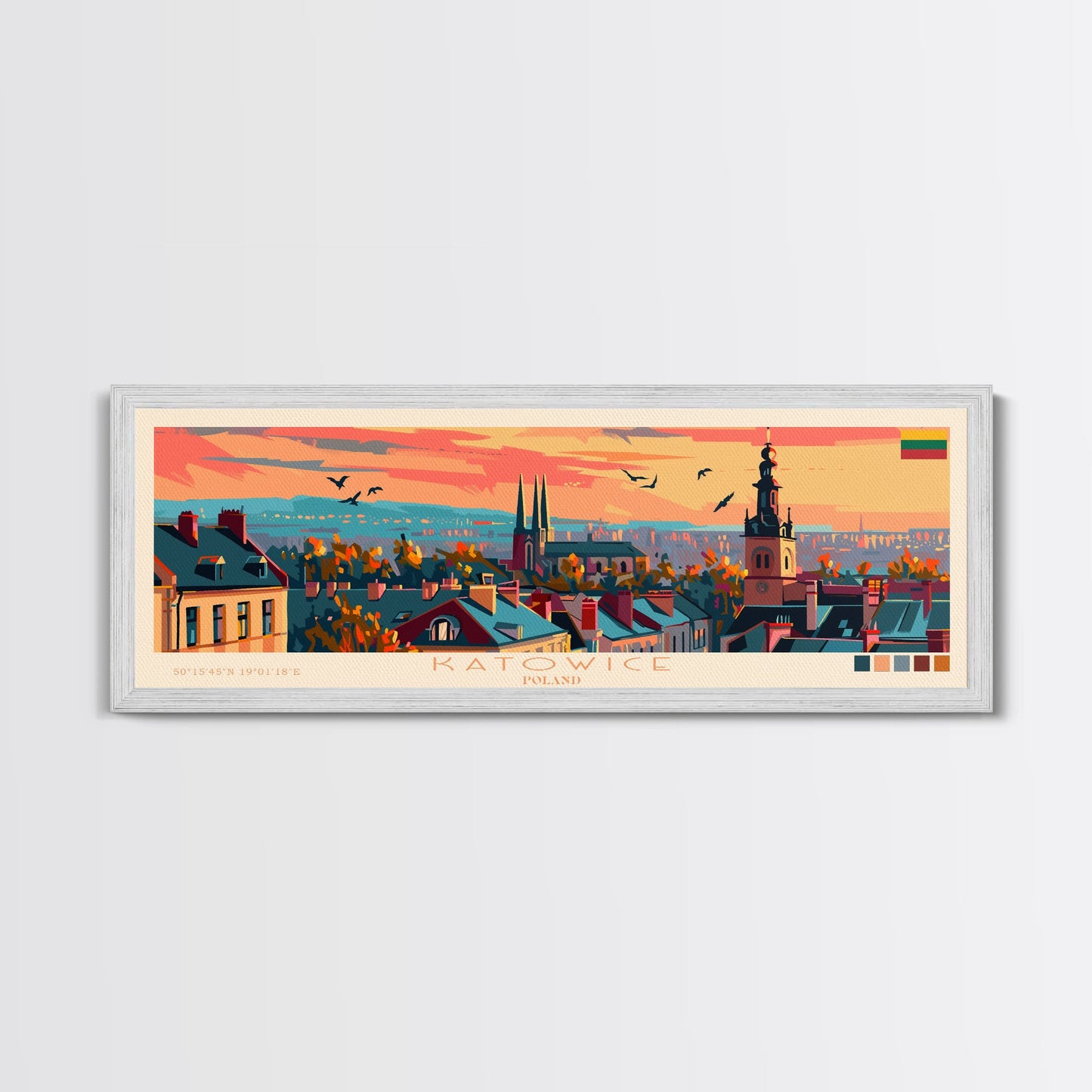 Katowice Poland Wall Art, Panoramic Travel Poster, Panoramic Framed Canvas Print, City Wall Art, Wall Hanging Home Decor, Travel Art