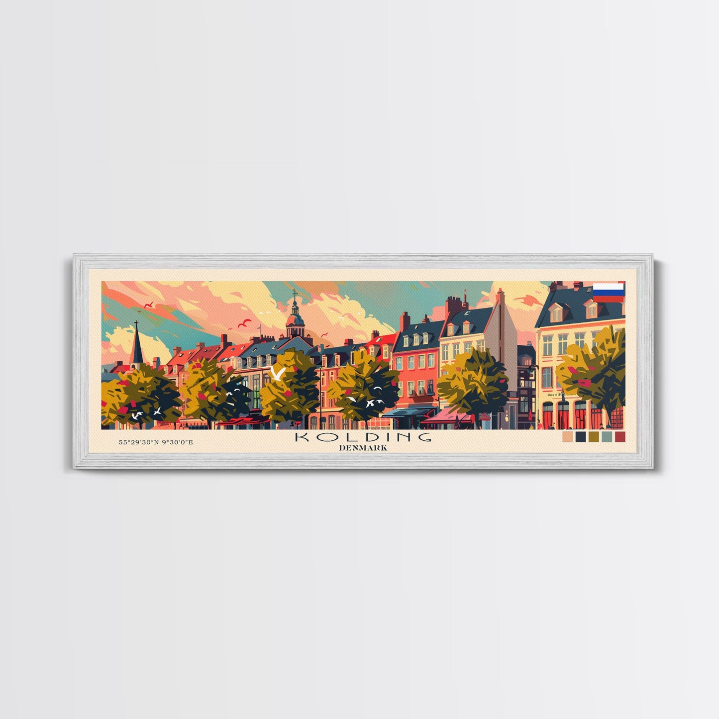 Kolding Denmark Travel Print Wall Art, Panoramic City Art, Travel Art, Wall Decor, Vacation Gift, Framed Canvas Print Or Metal Art