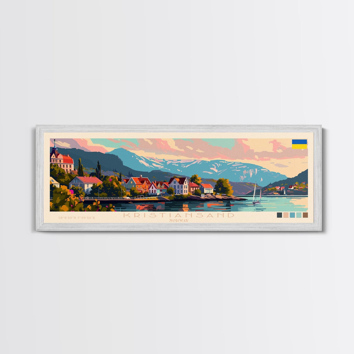 Kristiansand Norway Wall Art, Panoramic Travel Poster, Panoramic Framed Canvas Print, City Wall Art, Wall Hanging Home Decor, Travel Art