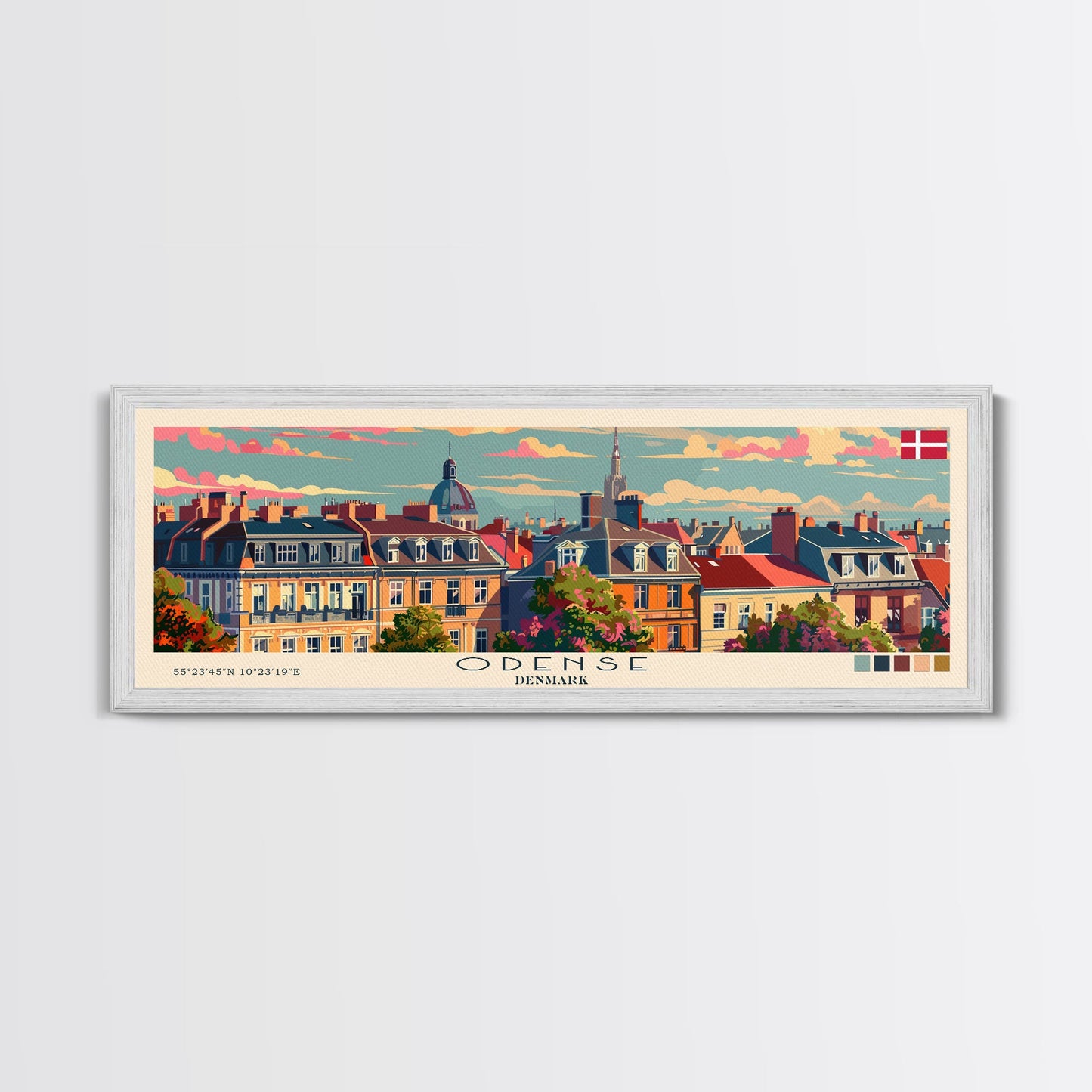 Odense Denmark Wall Art, Panoramic Travel Poster, Panoramic Framed Canvas Print, City Wall Art, Wall Hanging Home Decor, Travel Art