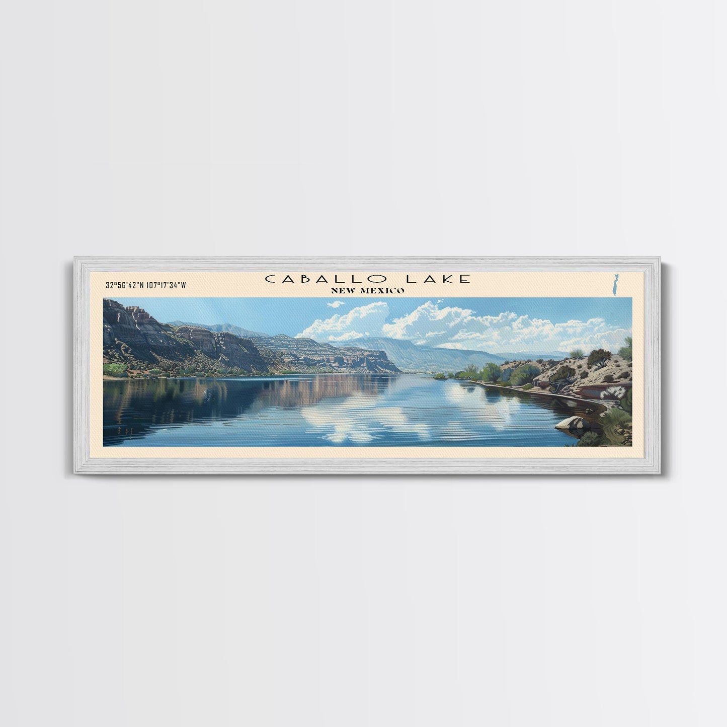 Caballo Lake New Mexico Framed Canvas Print, Lake House Art, Panoramic Wall Art, Travel Poster, Modern Lake Painting, Home Decor