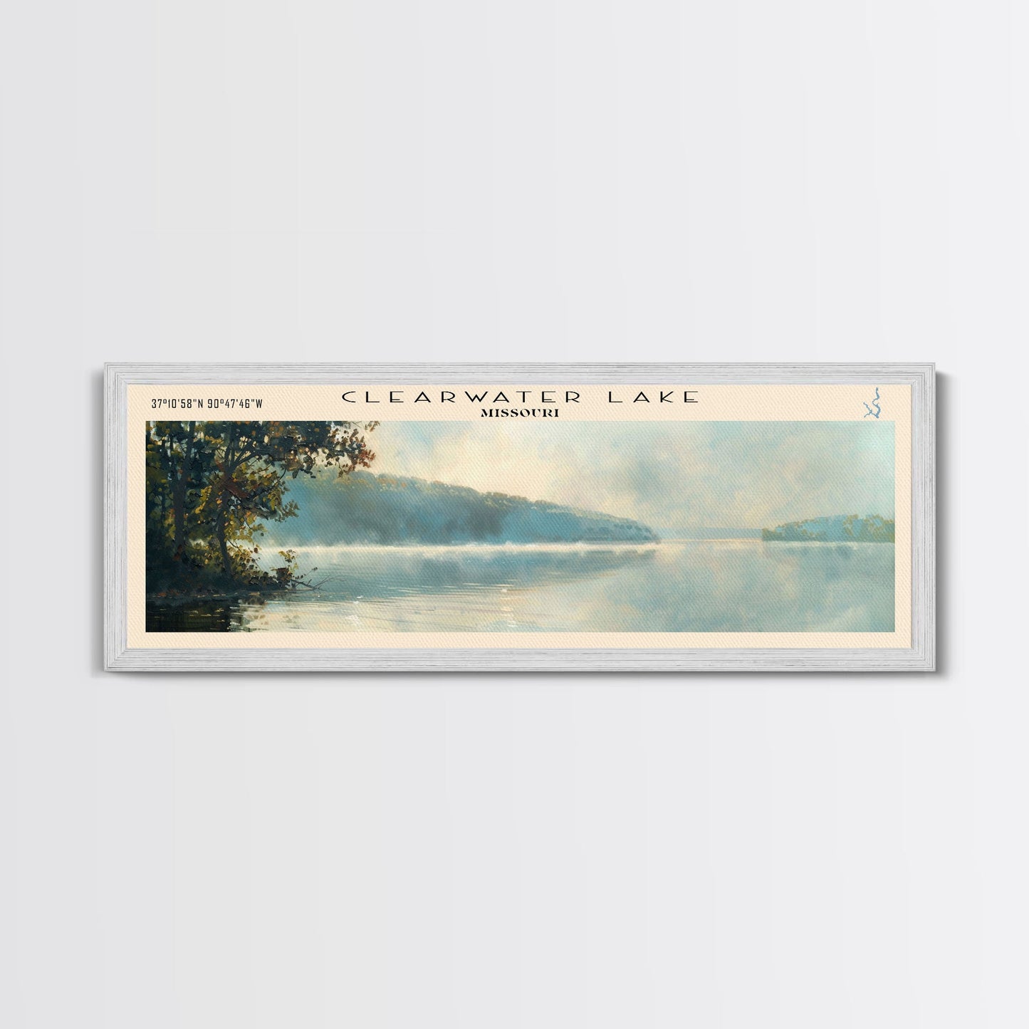 Clearwater Lake Framed Canvas Print, Lake House Art, Panoramic Travel Poster, Wide Wall Art, Modern Lake Painting, Home Decor