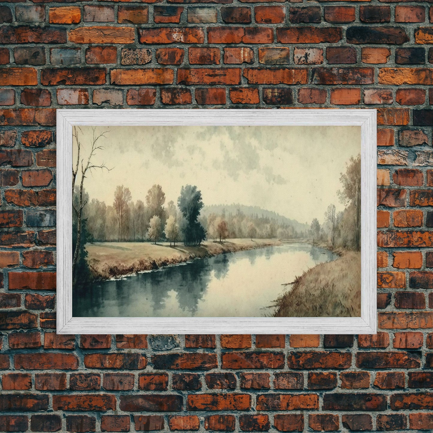 Vintage Landscape Wall Art Print, Nature Framed Large Gallery Art, Minimalist Art Ready to Hang, With Hangers, Muted Farmhouse Art
