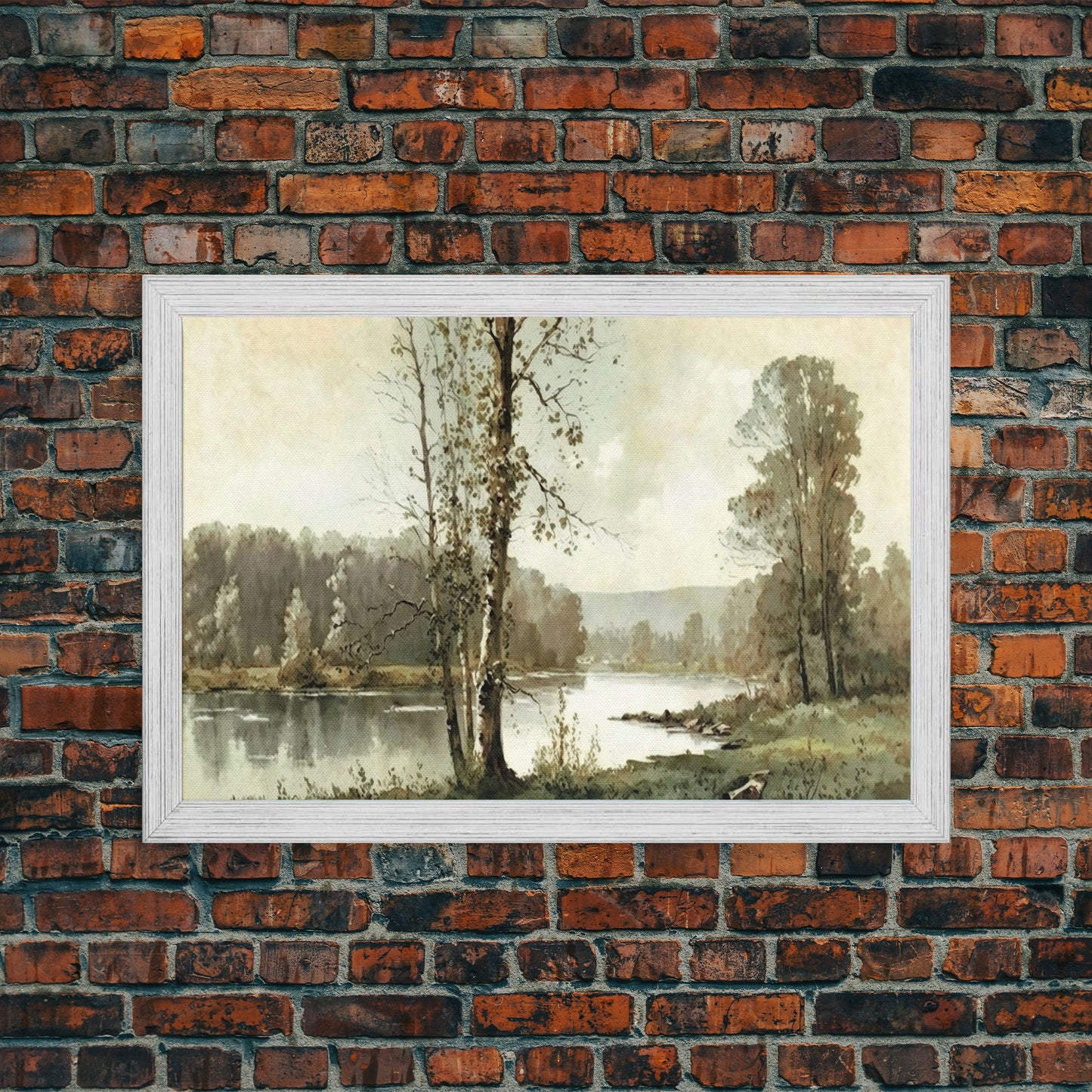 Vintage Landscape Wall Art Canvas Print, Sketch Natural Framed Large Gallery Art, Minimalist Art Ready to Hang, Framed Farmhouse Art