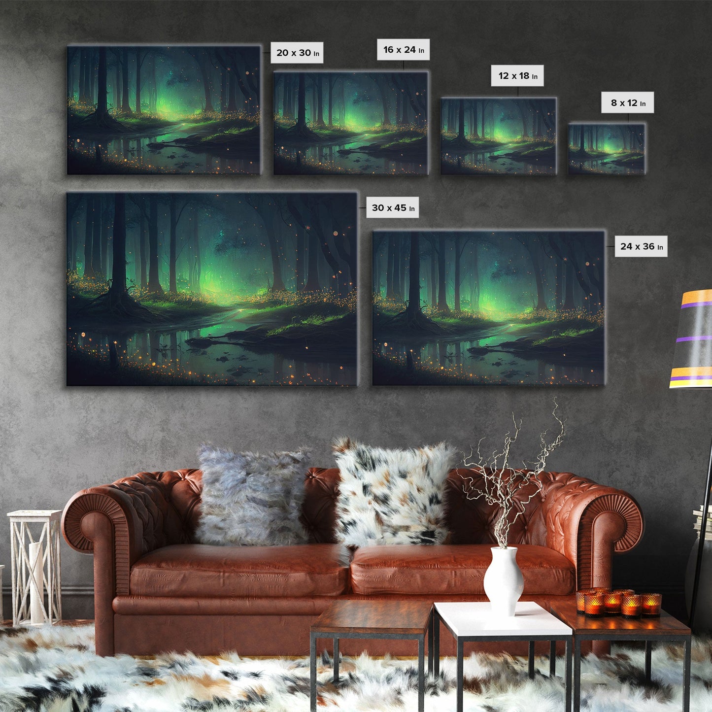 Fireflies In Forest Swamp Night Green Wall Poster, Wall Decor, Wall Art Print, Fine Art Print