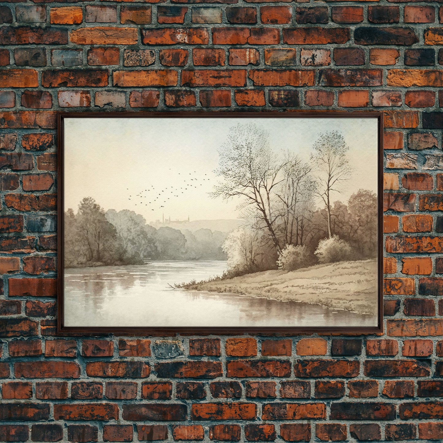 Farmhouse Wall Art, Retro / Vintage Style Landscape, Framed Canvas Print, Boho Style Minimalist Art, Framed Wall Art