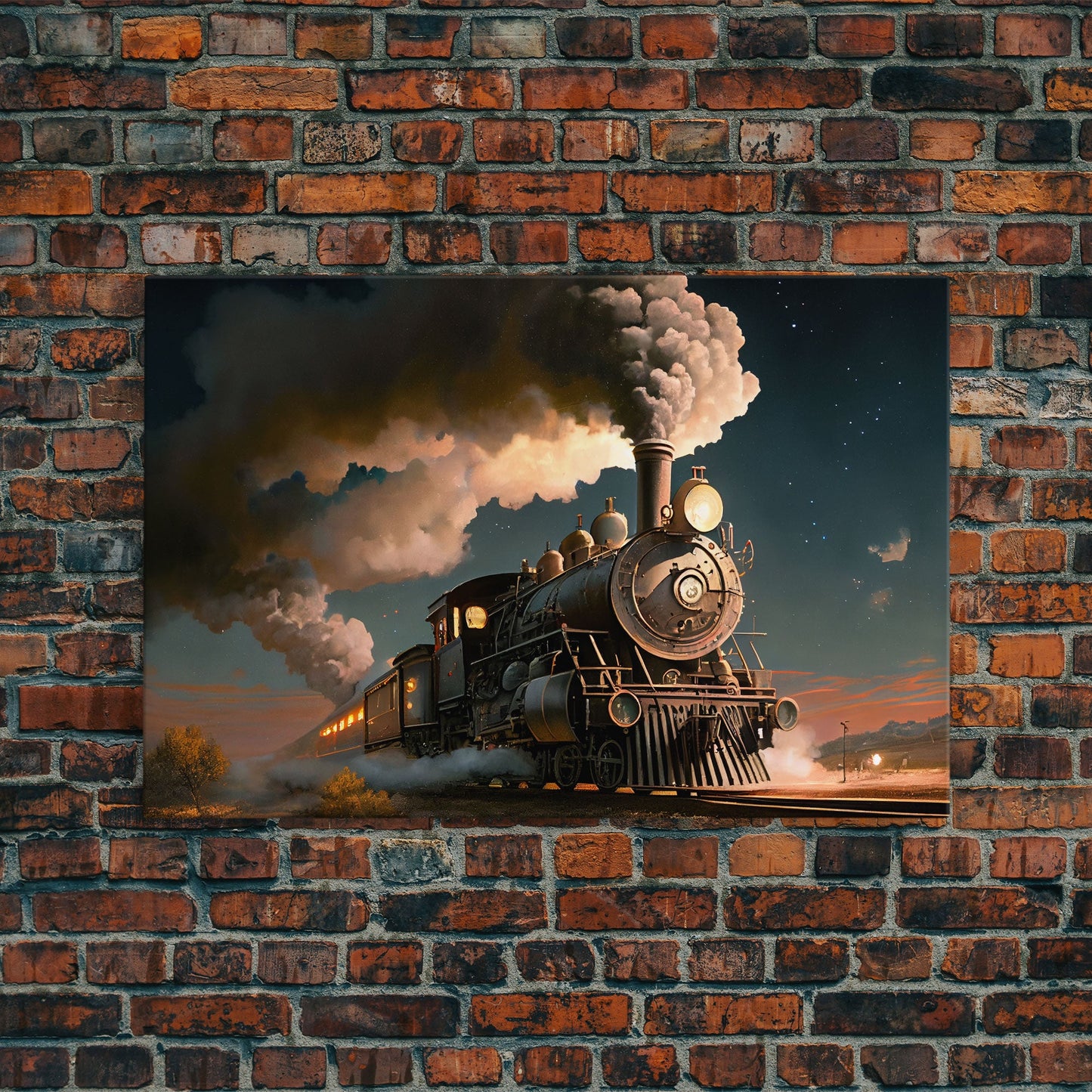 Steam Engine Train Tracks Night Stars Fine Art Print, Wall Art Print, Wall Poster, Wall Décor