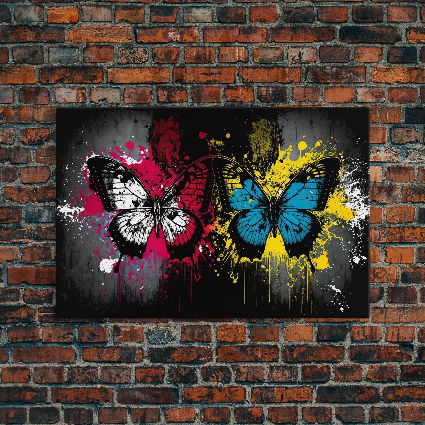 Graffiti Butterfly Punk Art, Street Art, Framed Canvas Print, Huge Wall Art, Contemporary Alternative Art
