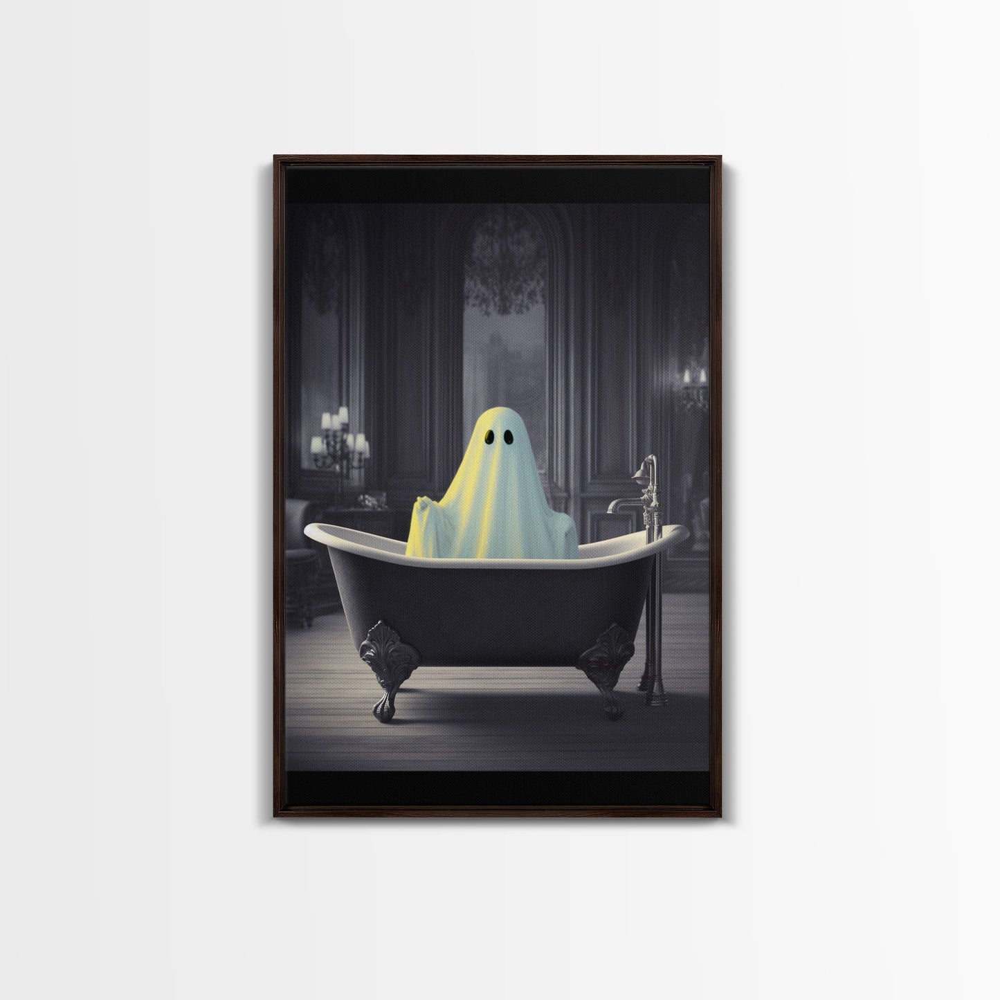 Funny Ghost In a Bathtub Halloween Decor, Halloween Art Canvas Print, Spooky Ghost Wall Art, Fall Decoration, Halloween wall decor