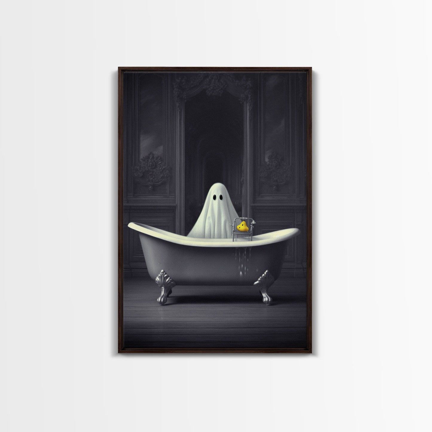 Ghost Bathroom Canvas, Dark Romantic Ghost Standing in Bathroom Creepy,  Ghost in the Bath tub Wall Art Halloween Canvas, Funny Halloween