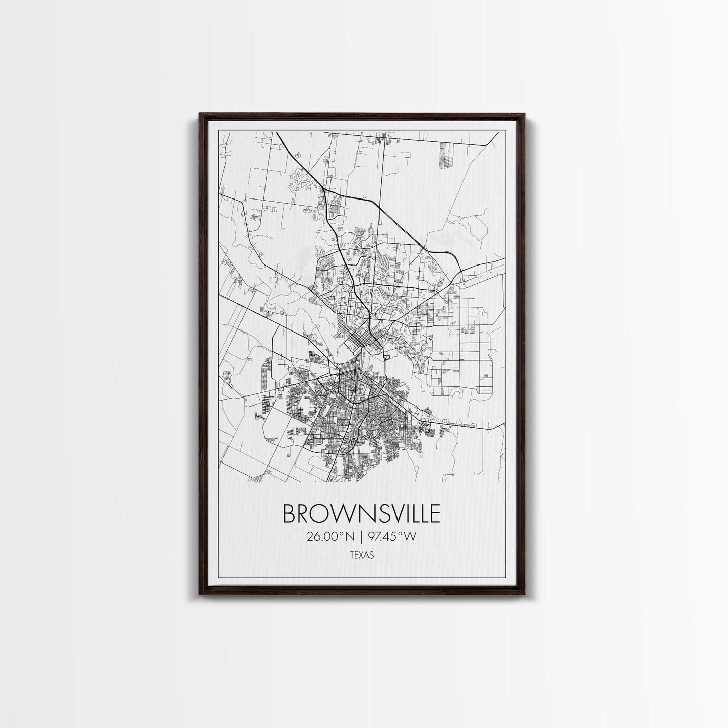 Brownsville Street Map, Texas Map, City Map Art, Modern Art, Wall Art, Canvas Print, Canvas Wall Art, Dorm Décor, Graduation Gift,