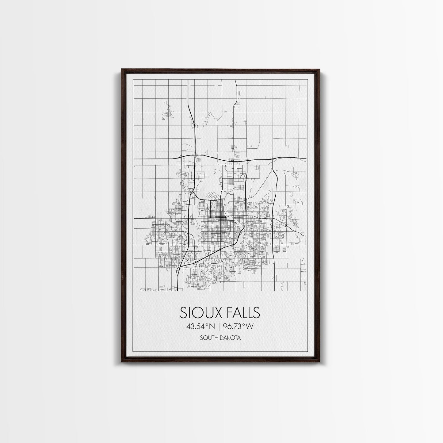 Sioux Falls Street Map, South Dakota Map, City Map Print, Minimalist Art, Wall Art, Canvas Print, Dorm Room Décor, Gifts For Her