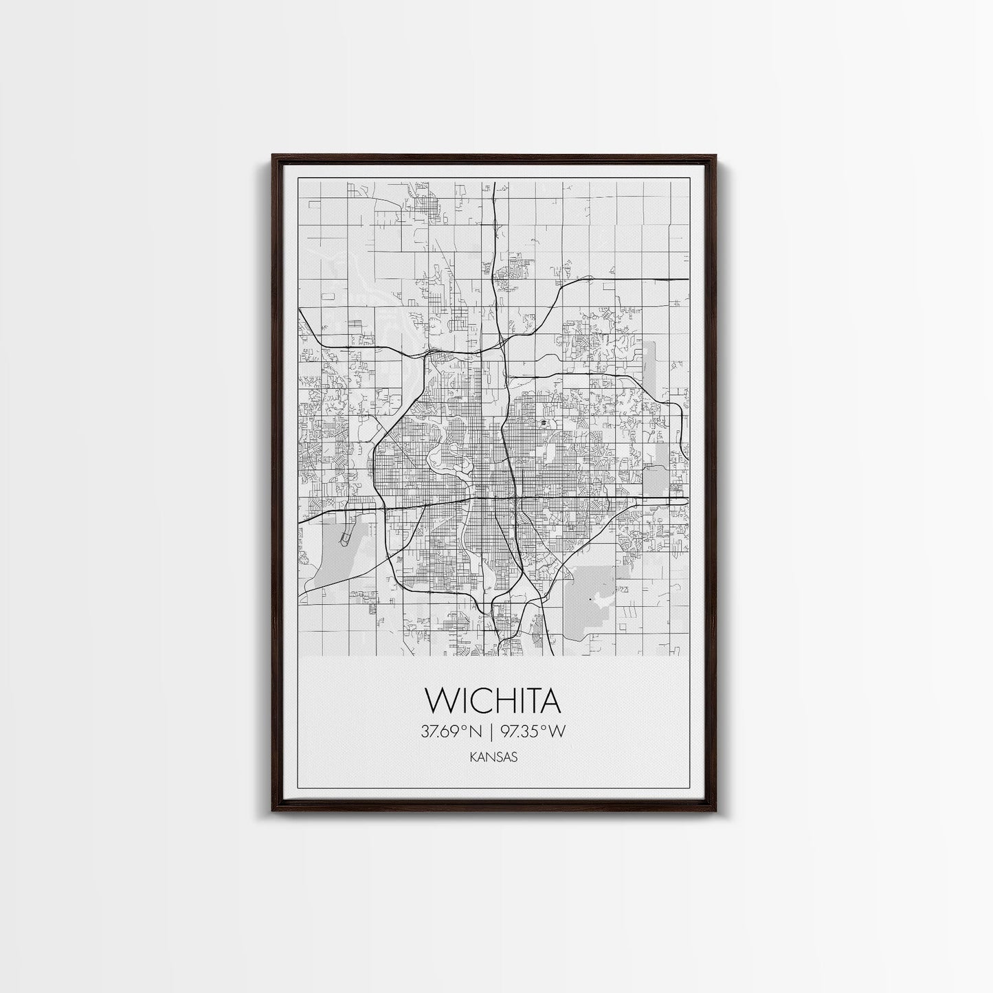 Wichita Street Map, Kansas Map, City Map Print, Minimalist Art, Wall Art, Canvas Print, Travel Wall Art, Gifts For Travelers, Canvas Art