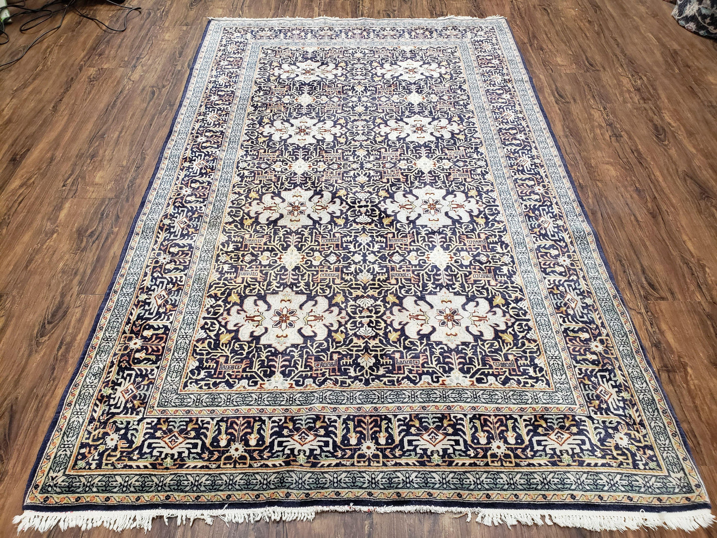 Navy Blue Persian Kashan Rug, Hand-Knotted, Wool, 4' 8" x 7' 4", Pair B