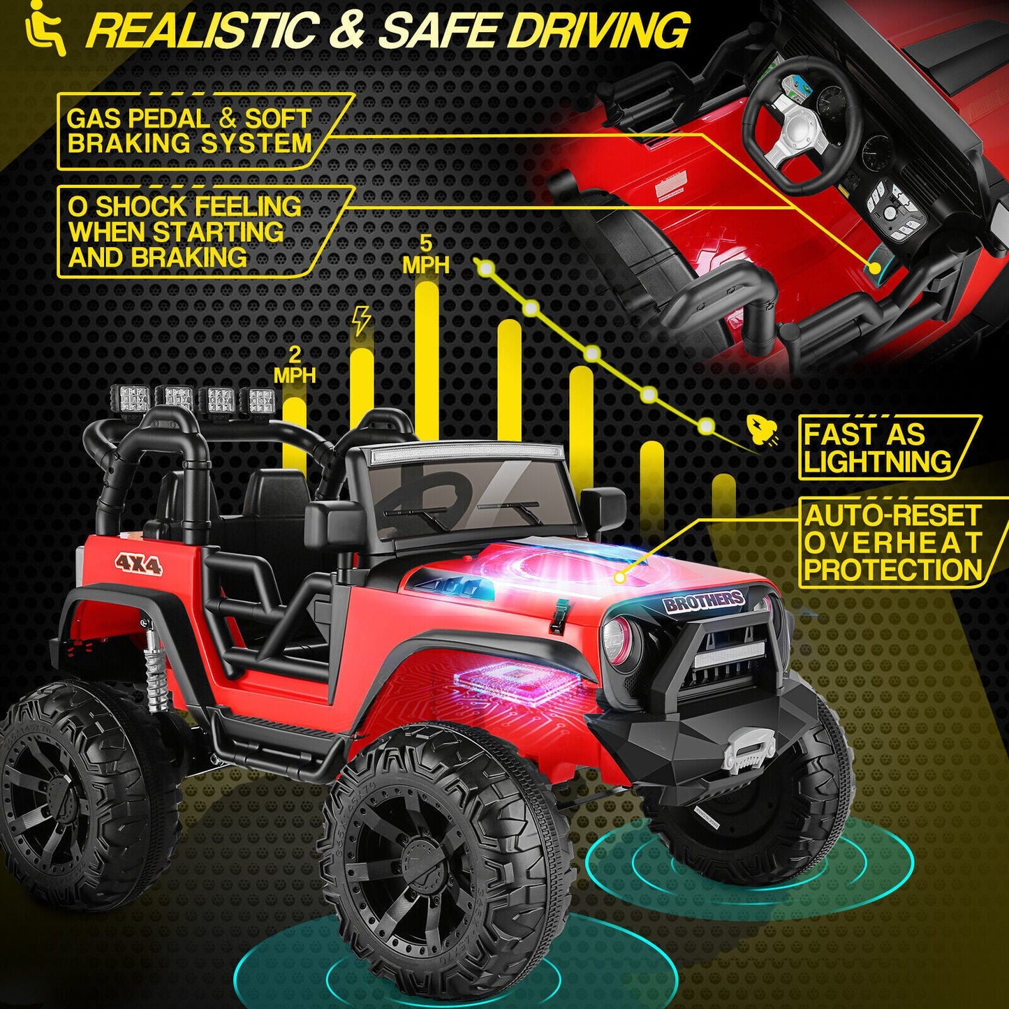 400W Electric Ride On Jeep for Kids with Remote Control, LED Lights, and MP3/USB