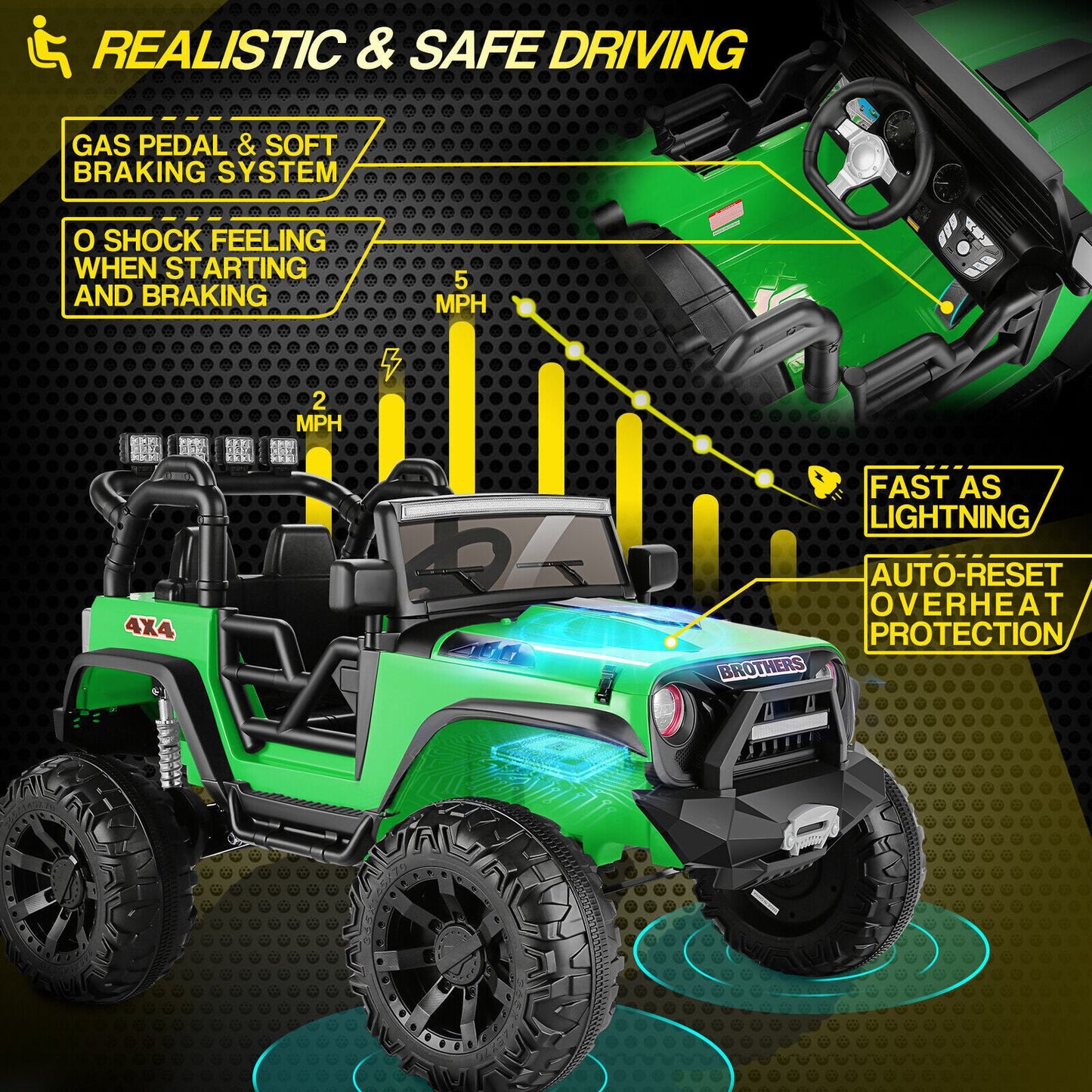 400W Electric Ride On Jeep for Kids with Remote Control, LED Lights, and MP3/USB