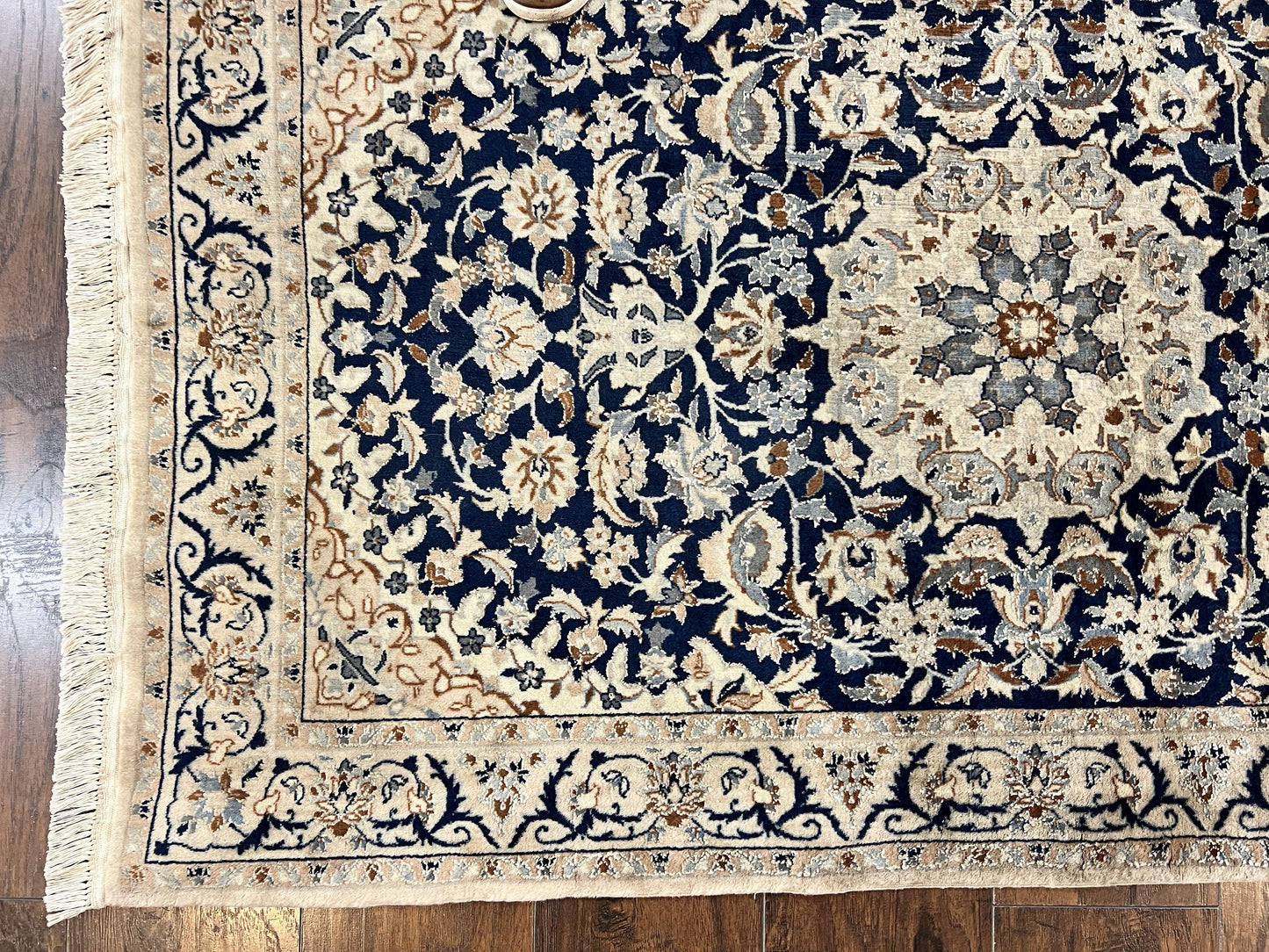 Persian Nain Rug 3x5, Floral Medallion Oriental Carpet, Very Fine Hand Knotted Handmade Wool and Silk Highlights Rug, Vintage Semi Antique