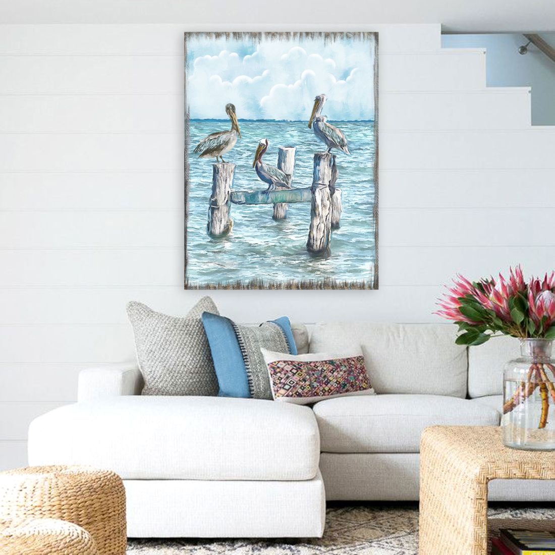 Waiting for a Catch Pelicans Wooden Coastal Wall Art by Nature Wonders - Coastal Sea-Life Decor - 95252-5B