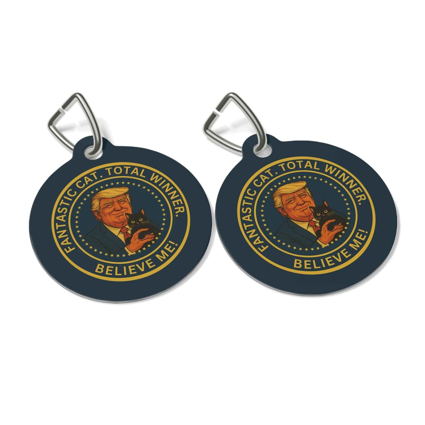 Political Parody Cat Collar Tag – “Fantastic Cat. Total Winner.”