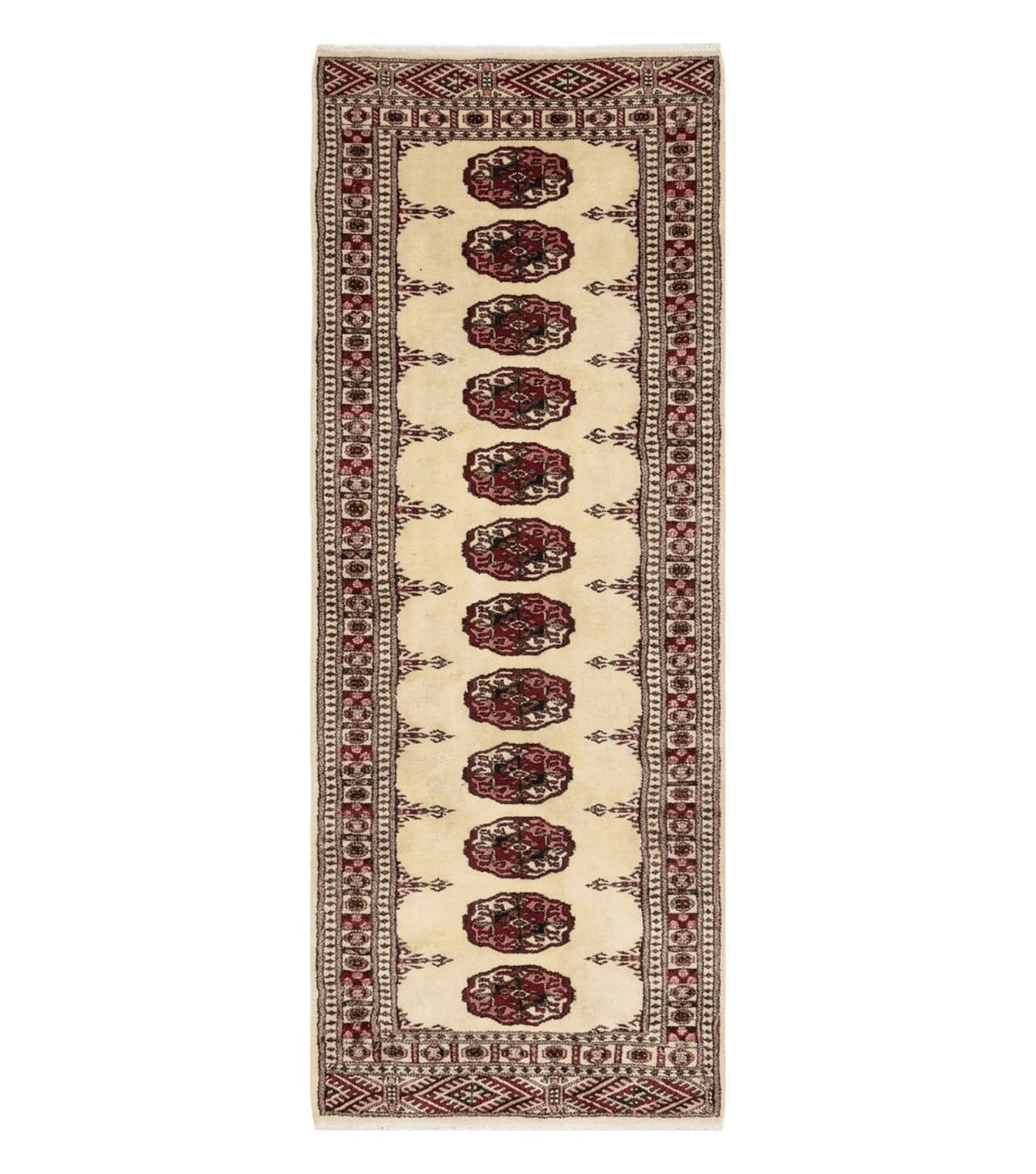2' 7" x 7' Handmade Finely Knotted Pakistani Turkoman Bokhara Detailed Wool Rug