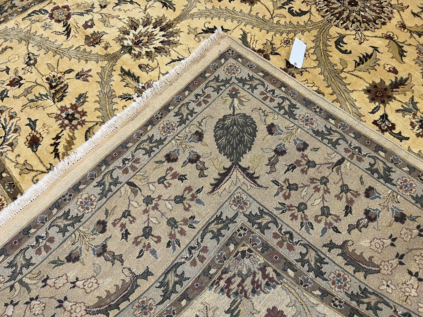 Indo Persian Mahal Rug 10x14, Wool Hand Knotted Oriental Carpet, Cream Floral Allover, Vintage Area Rug 10 x 14, Traditional Rug, Handmade