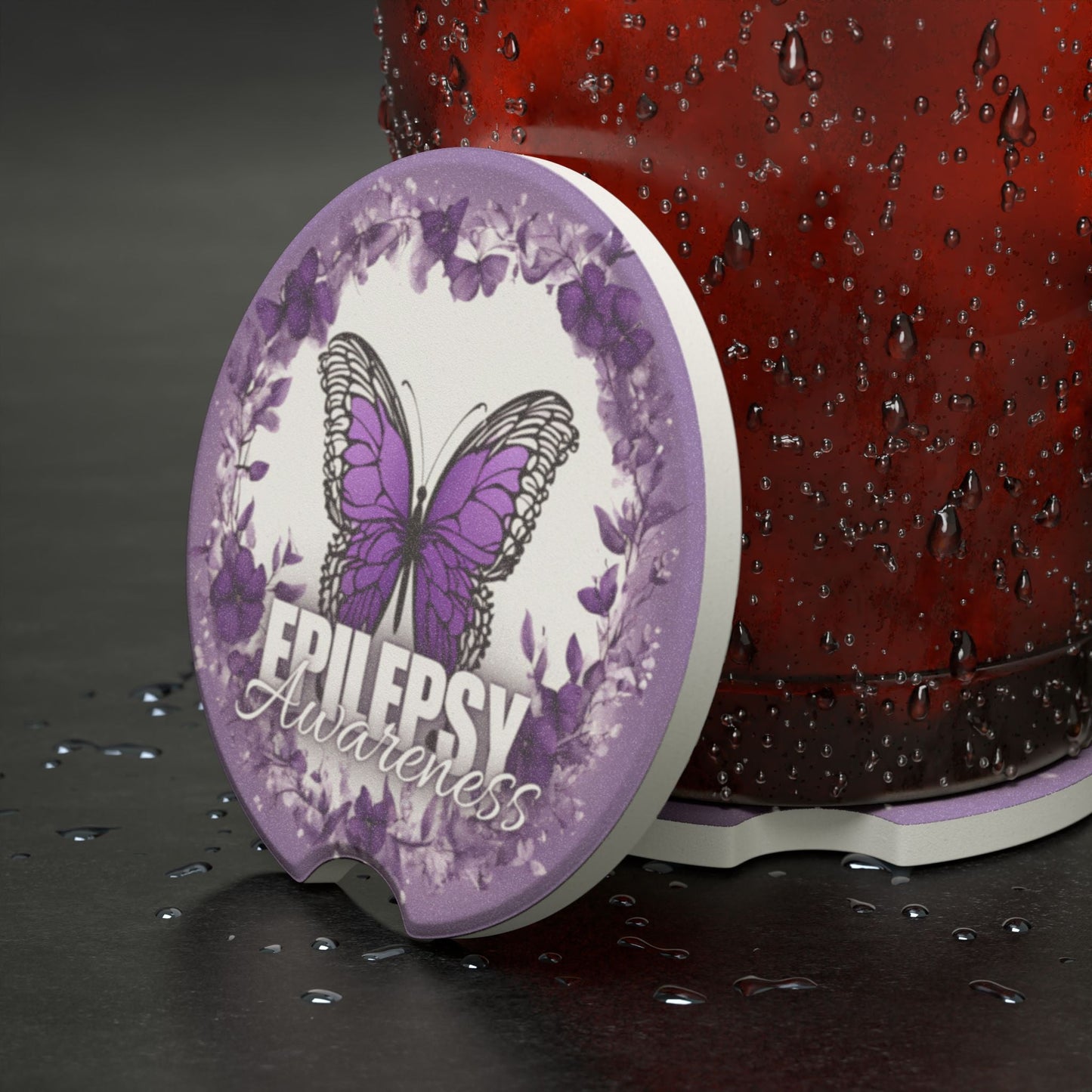 Epilepsy Awareness Butterfly Car Coasters | Purple Ribbon Support Coasters