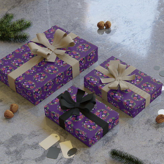 Purple Ribbon & Flowers Gift Wrap Paper Roll for Epilepsy Awareness