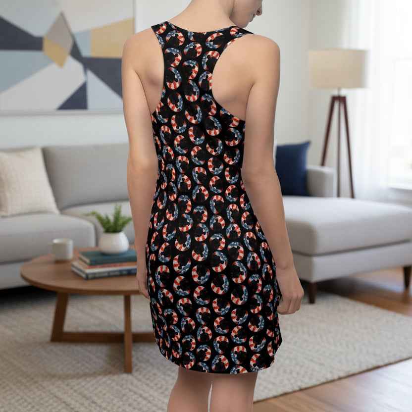 Stars & Stripes Crescent Racerback Dress – Patriotic Athletic Tank Dress