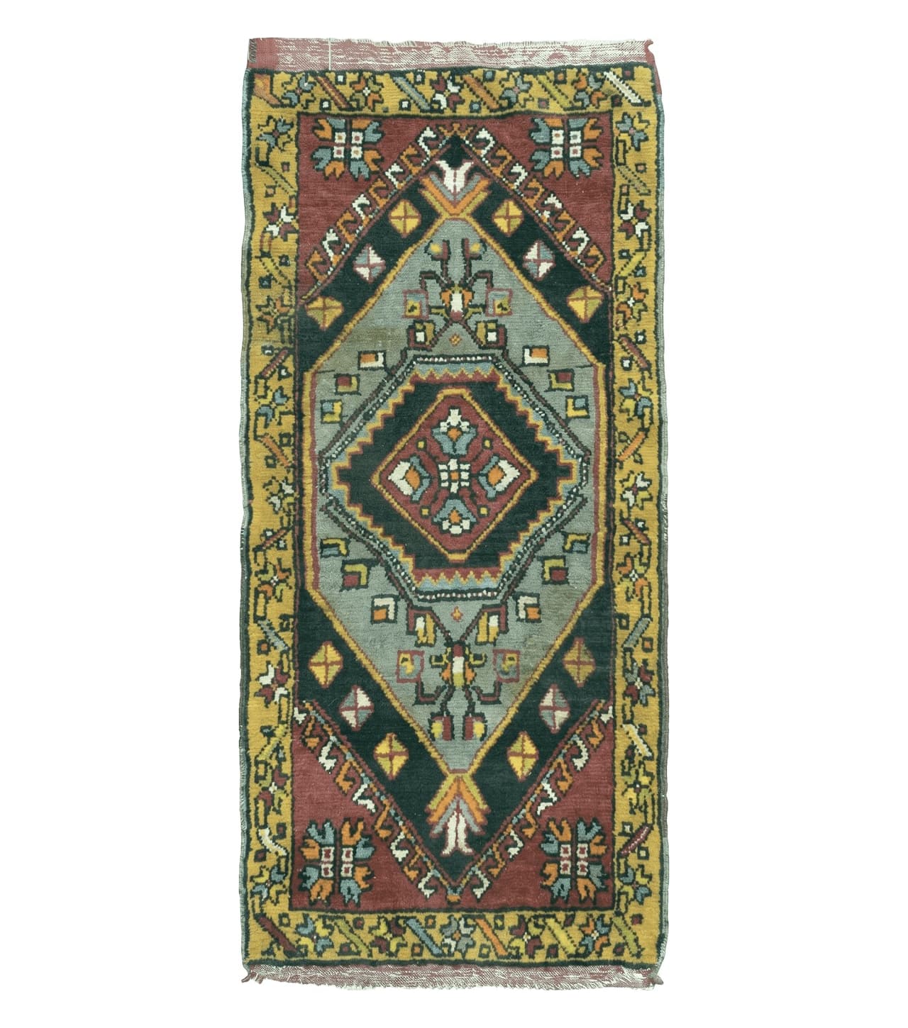 19" X 42" Antique Handmade Turkish Colorful Oushak Oshak Yastik Wool Rug Mat