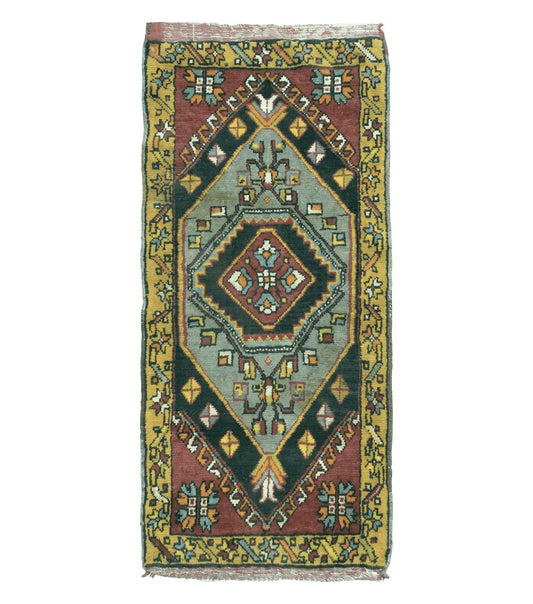 19" X 42" Antique Handmade Turkish Colorful Oushak Oshak Yastik Wool Rug Mat