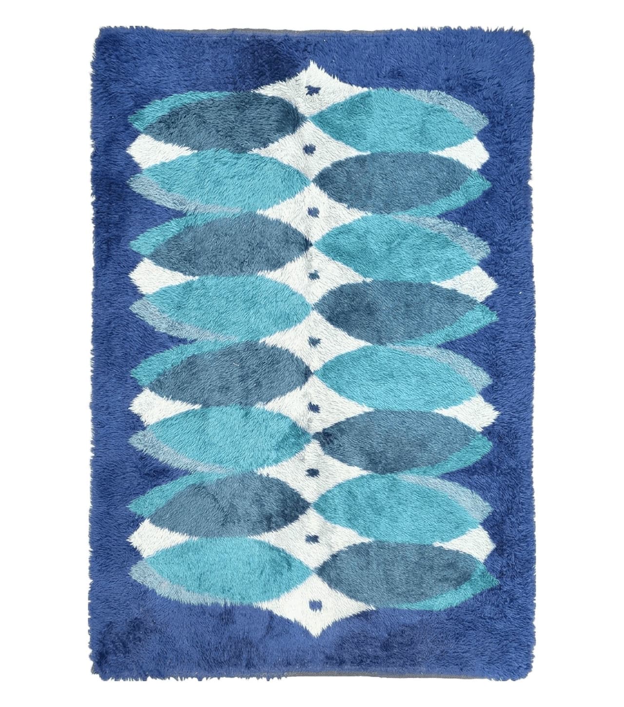 Blue Rya Rug, 1960s Mid-Century Modern Danish Shag Rug 4'6" x 6'7", Ege Rya, Abstract