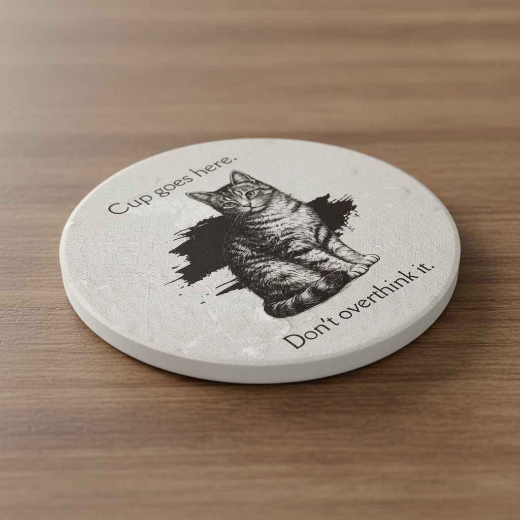 “Cup Goes Here” Cat Coaster — Instructions, Clearly Labeled