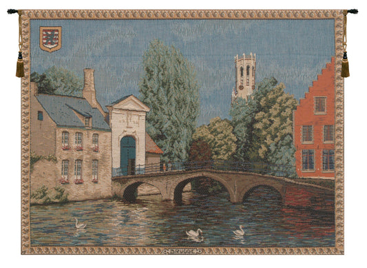 Brugges Riverside with Bridge French Tapestry