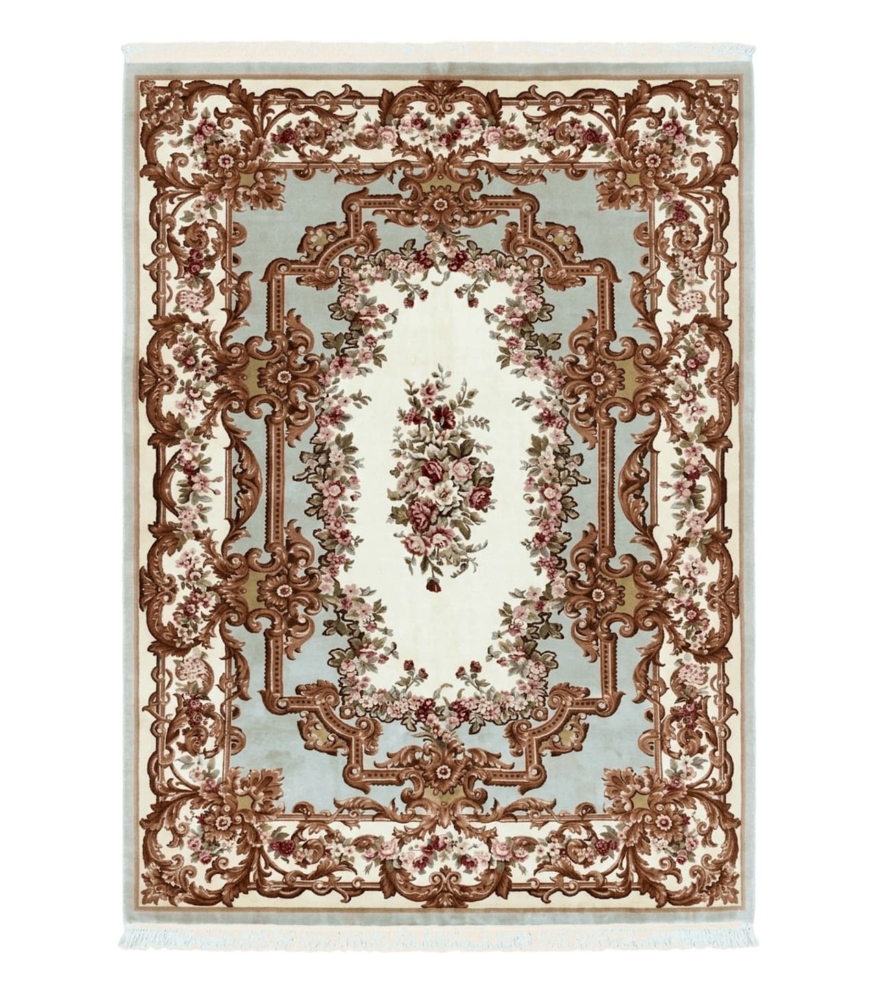 Aubusson Rug 10x13, Cream and Light Mint Green Hand Knotted Handmade French Savonnerie European Carpet, Wool Pile, Large Room Sized Vintage