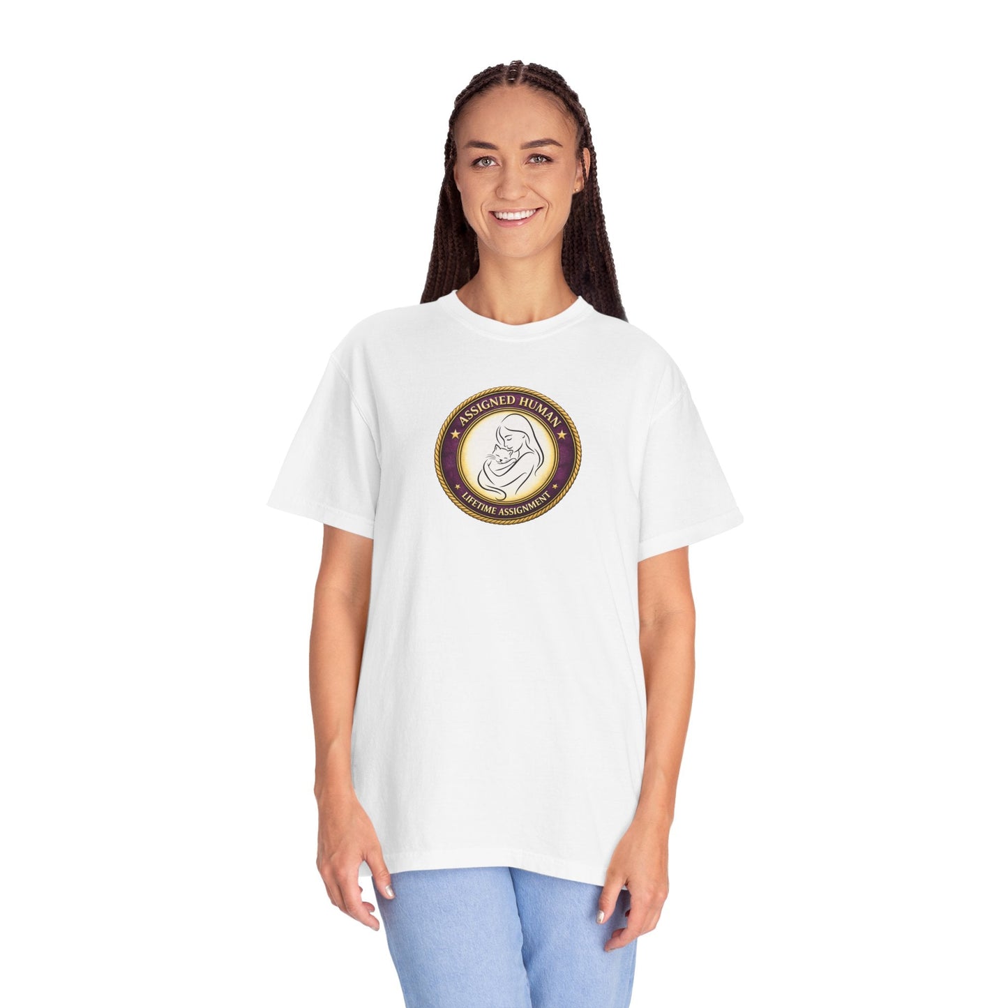 Assigned Human – Lifetime Assignment T-Shirt | Cat Lover Seal Tee
