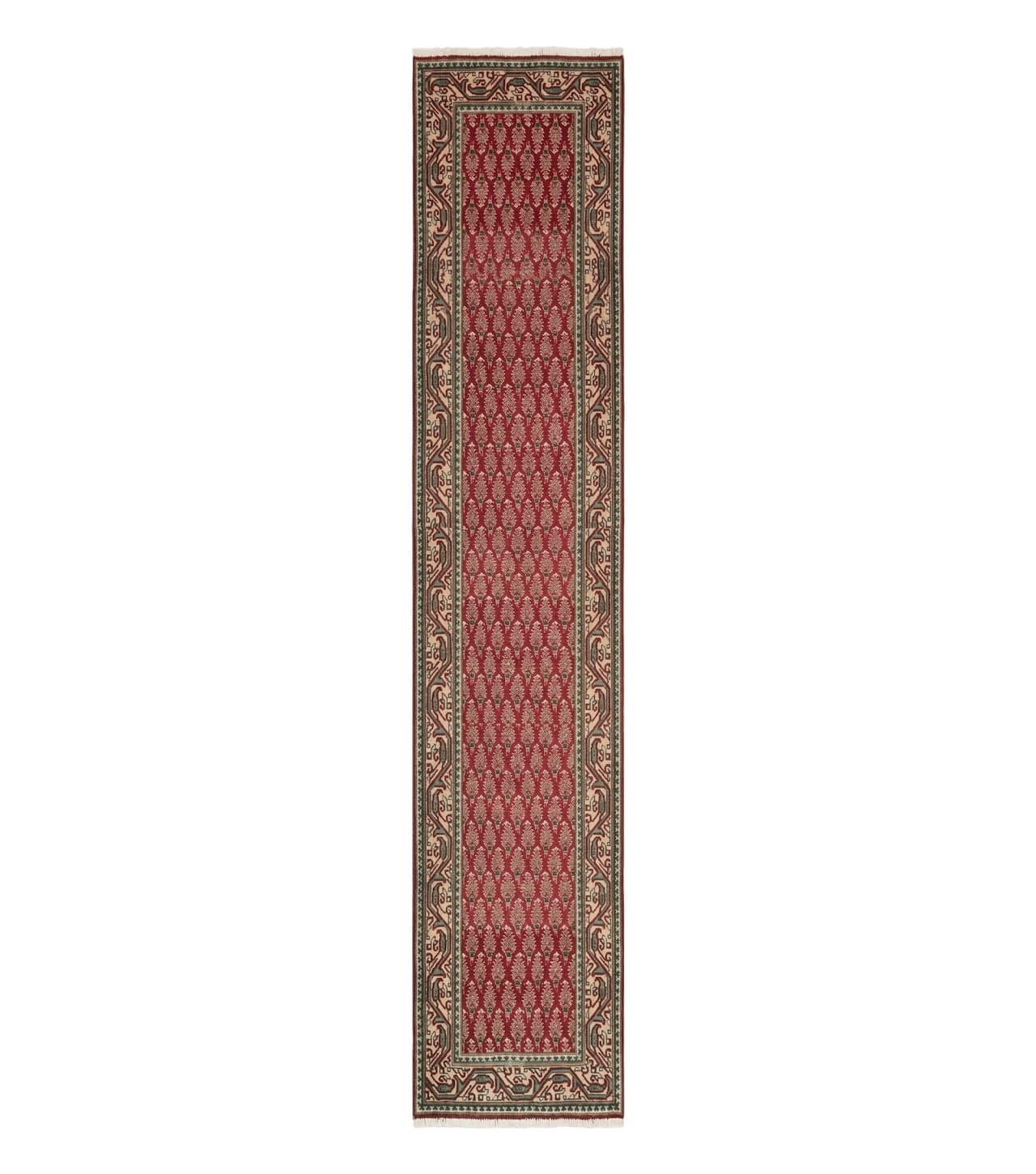 Persian Tabriz Runner Rug 3x16, Paisley Boteh Design, Red and Cream, Rug for Hallway, 16ft Wool Runner