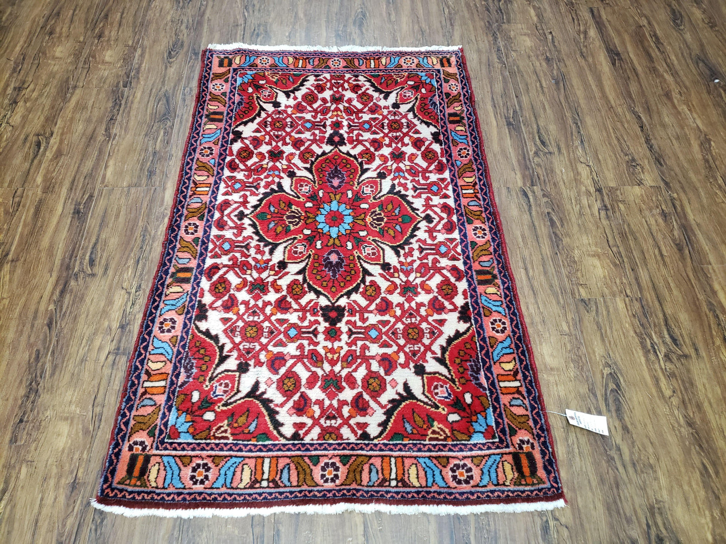 3' 2' X 5' 1" Handmade Floral Wool Rug Red Beige /Ivory
